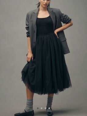 Moon River Black Tulle Midi Dress